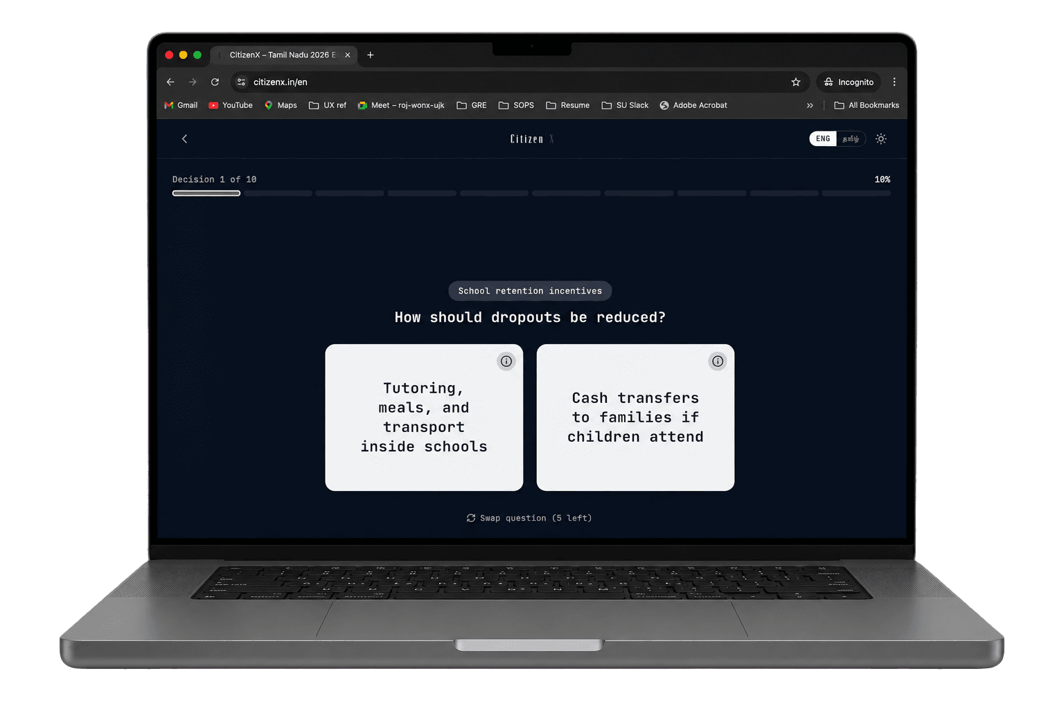 CitizenX question flow screen